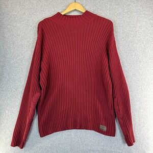 American Eagle Y2K Cotton Mockneck Elbow Patch Ribbed Sweater Brick Red Mens XL